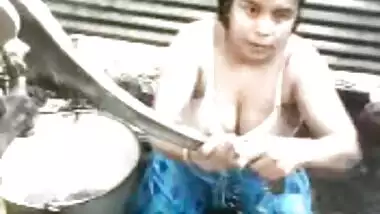 Hot aunty bathing outdoor