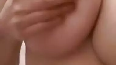 Anusha Pressing Her Huge Boobs in Washroom & Recording for B