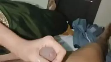 MILF jerking big dick of husband friend viral sex