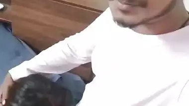 Cute girlfriend hot blowjob to boyfriend with smile