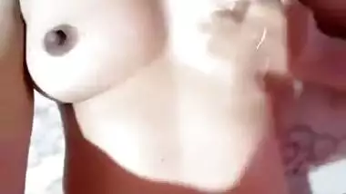 Nude MILF XXX shows off and touches her soft boobs on video call