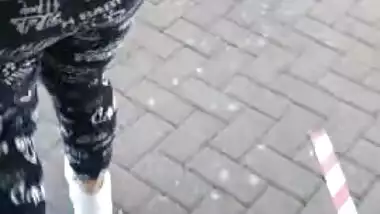 Step son fucking step mom in leggings in the car park of McDonald's