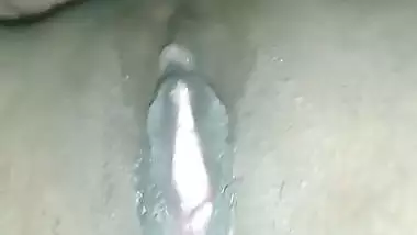 Man licks his wife’s shaved pussy like a dog