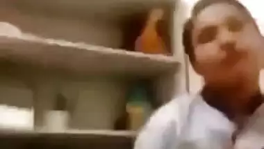 Desi shop assistant lets horny lover touch her gorgeous XXX boobs